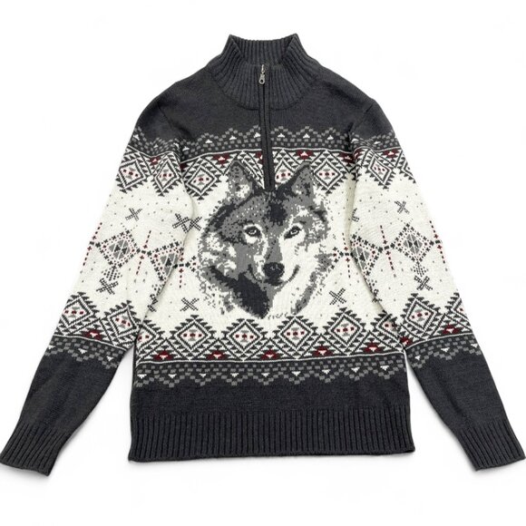 Atlas Wolf Norwegian Wool Blend Men's Medium 1/4 Zip Icelandic Ski Sweater - Picture 11 of 11